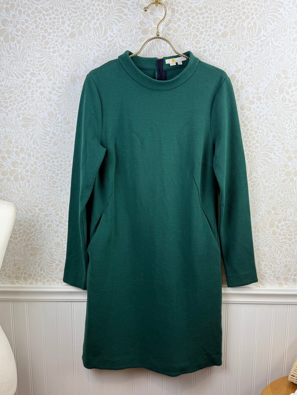BODEN Green Ribbed Mock Mia Long Sleeve Pocket Sheath Ottoman Dress - Size - 8 - Picture 2 of 7